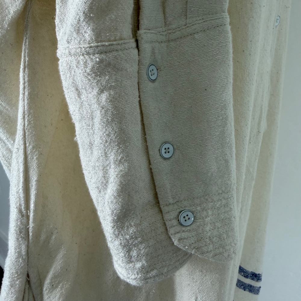 Free People Women Cream Blue Striped Henley Tunic Dress Pockets Large L - Picture 10 of 16